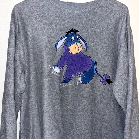VINTAGE Rare Disney Eyore Embroidered Fleece Winnie the Pooh Sweater - Medium - Picture 1 of 7